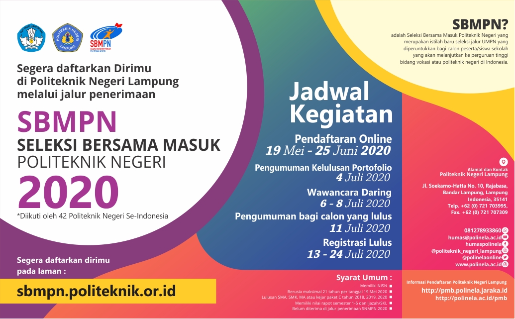 Seleksi Bersama Masuk Politeknik Negeri (SBMPN) 2020 Politeknik Negeri Lampung